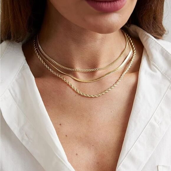 3-Piece Set Chain Necklaces Gold or Silver Plated Fashionable Fashion Jewelry - Picture 8 of 14